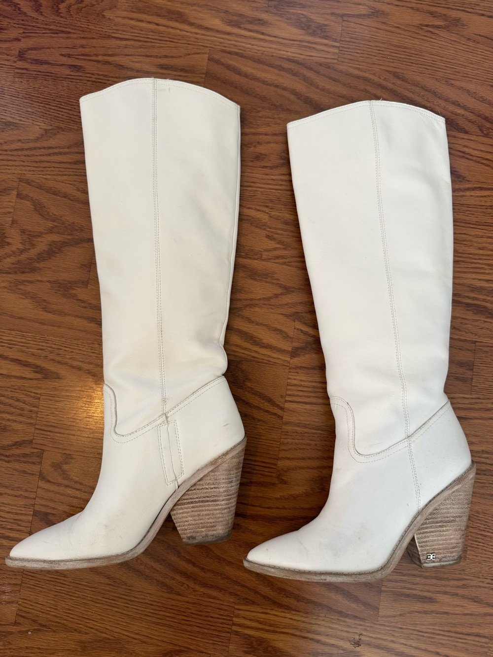 Sam Edelman Indigo Leather Knee-High Western Boots in Bright White - Size 8M GUC